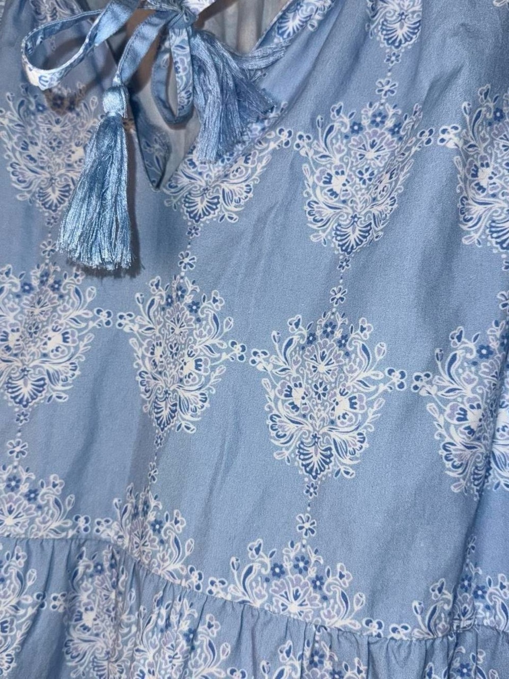 Sail to Sable Blue and White Print Cotton Flutter Sleeve mini dress - Picture 6 of 6